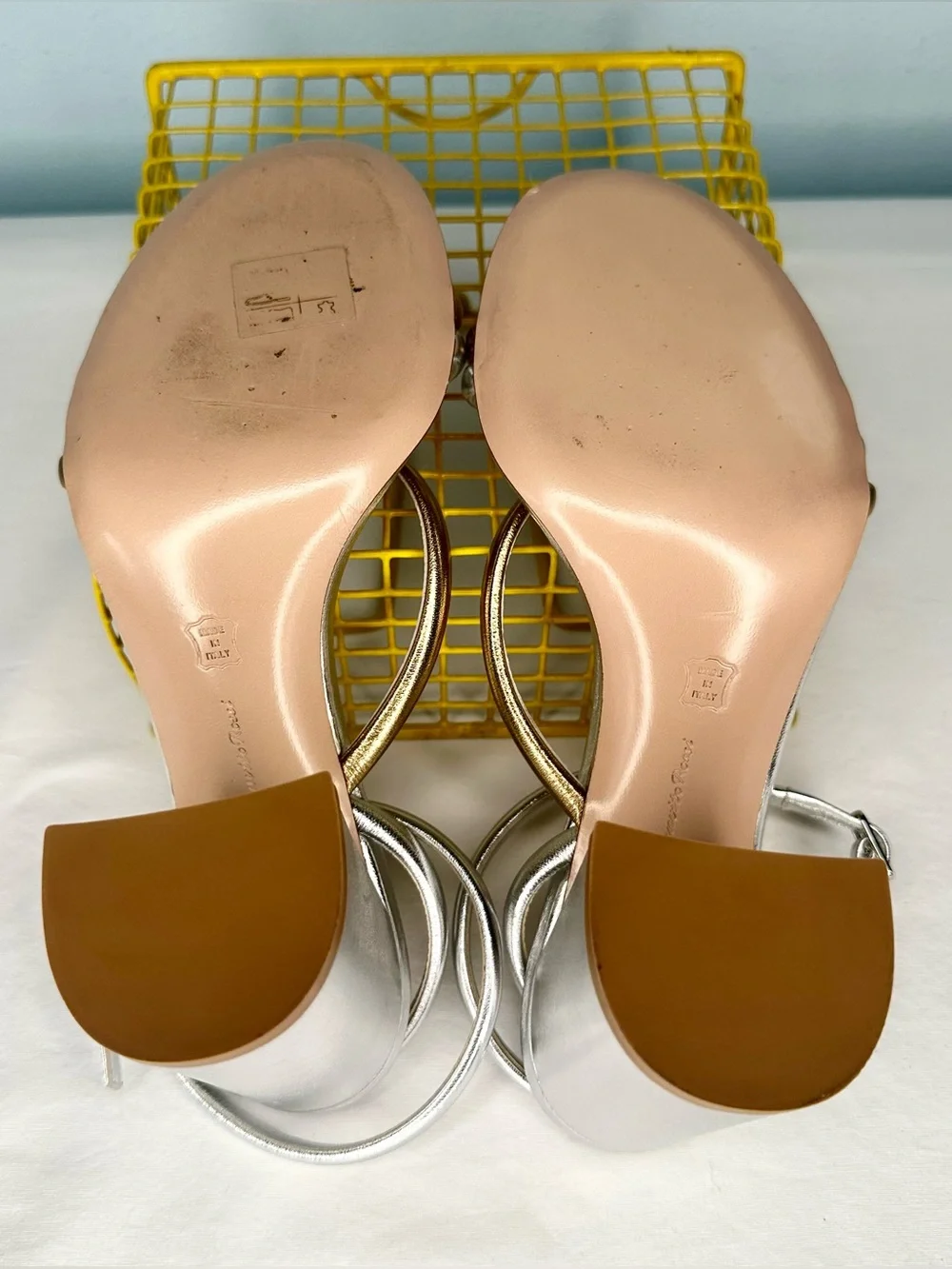 Gianvito Rossi Silver & Gold Metallic Block Heel Sandals